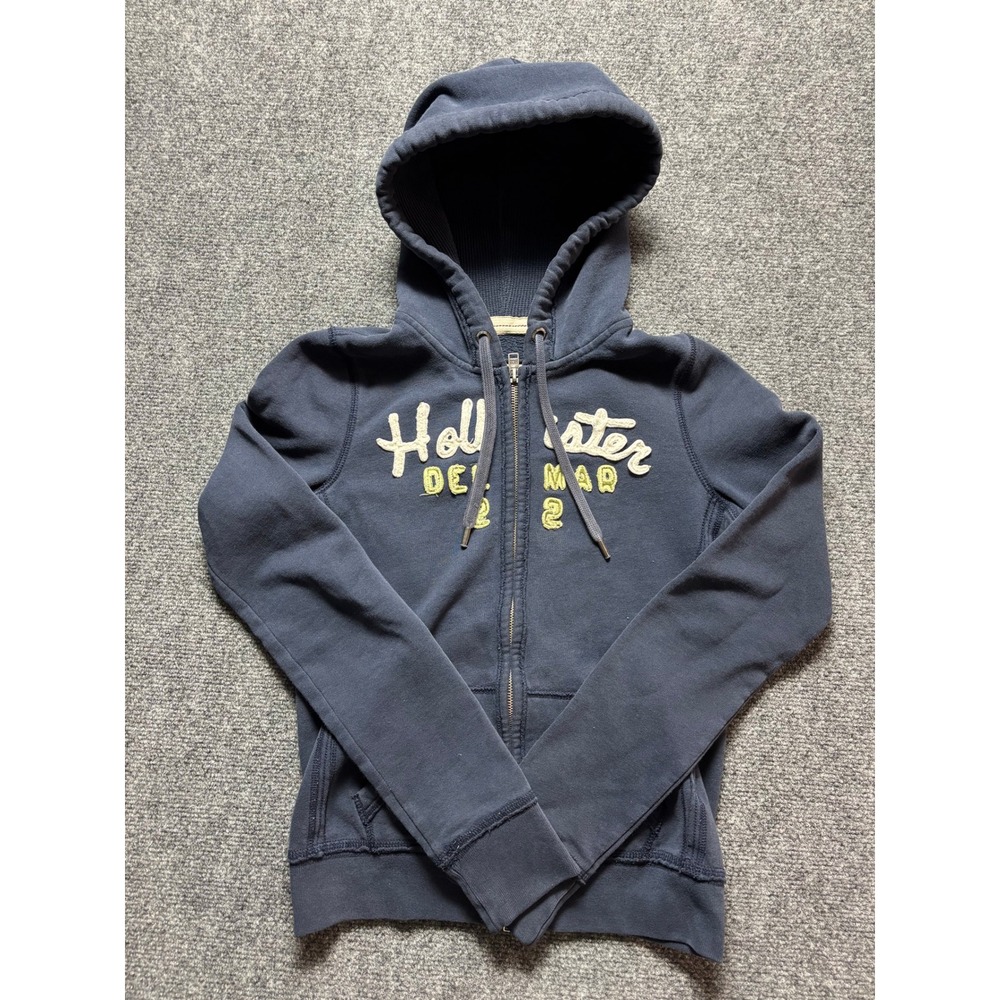 Hollister California Navy Blue Full Zip Hoodie Sweatshirt Del Mar Small Y2K